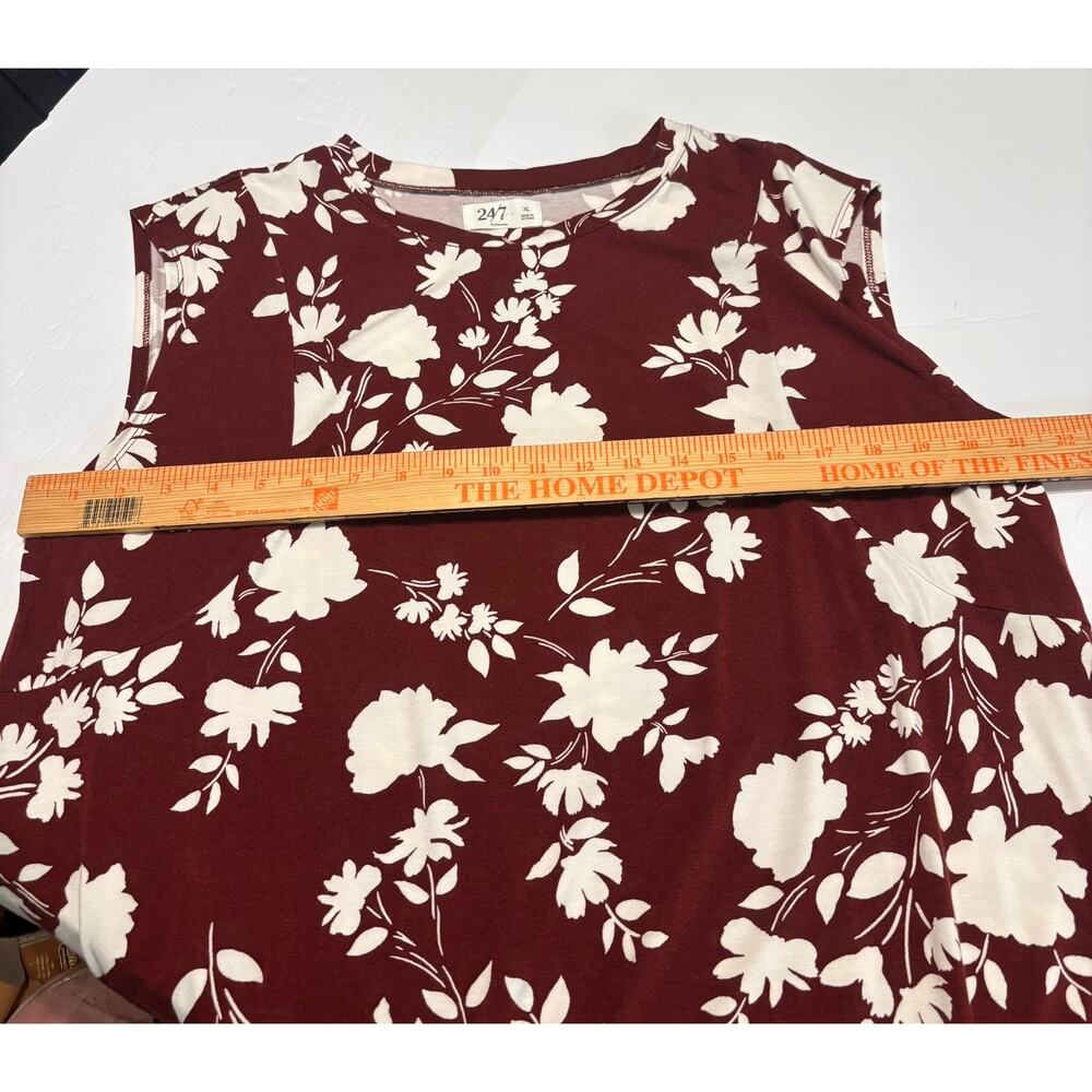 24/7 Maurices Burgundy Floral Shift Dress XL Sleeveless Stretch Casual NWT - Picture 4 of 6